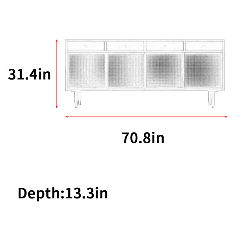 Deamonte, H 31,4 po x l 70,8 po x P 13,3 po
