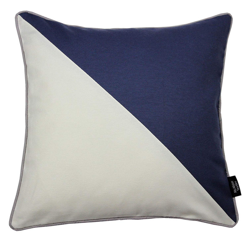 Liana Patchwork Square Cushion, Denim Blue/Natural White, 43 x 43cm, No fill