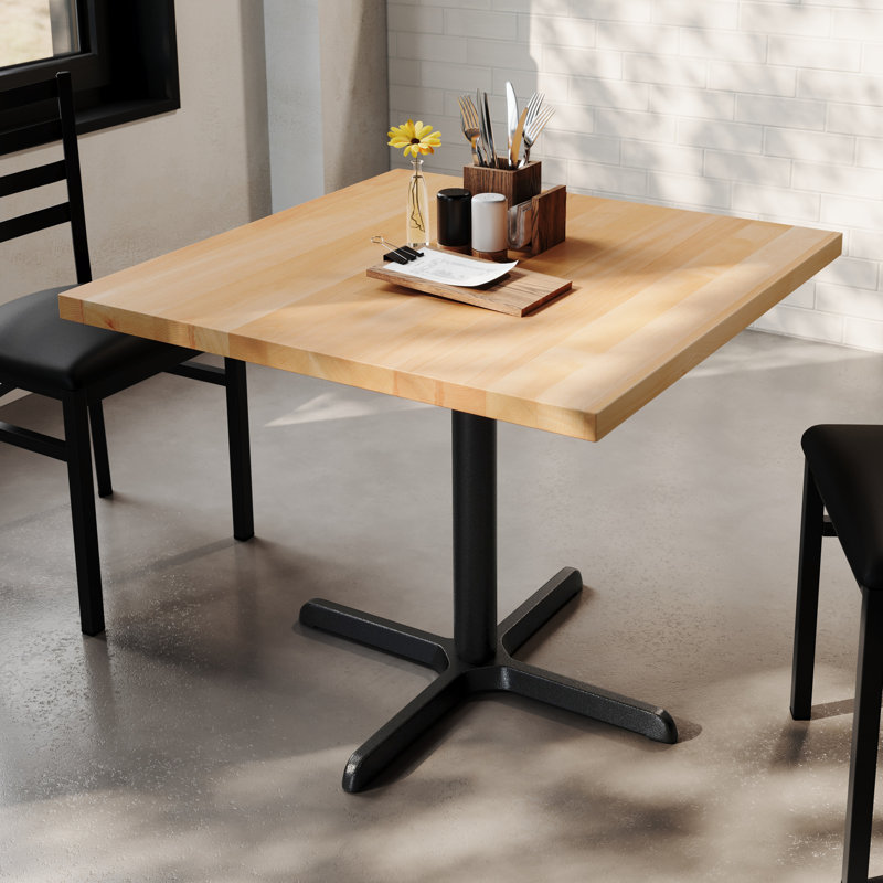 Table carrée commerciale en bois massif avec base en X à hauteur de salle à manger, H 29,5 po x L 36 po x l 36 po, Noir
