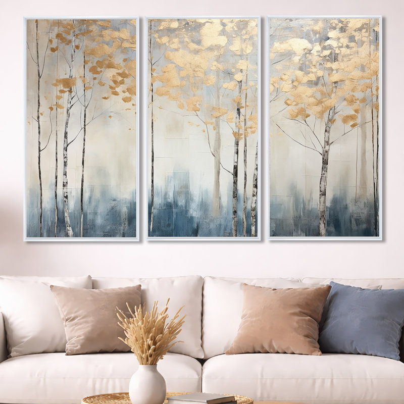 Cronk - ensemble d'art mural forêt, H 40 po x l 60 po x P 1 po, Cadre flottant blanc