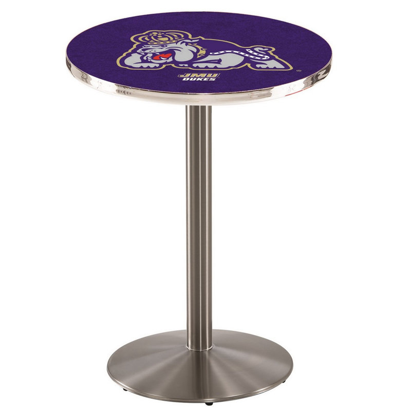 Round Metal Base Dining Table, Stainless Steel, James Madison University