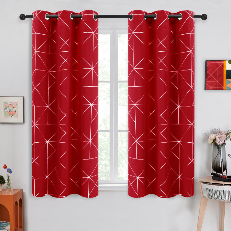 Geometric Printed Pattern Curtains (Set Of 2), 42" W x 63" L, Red