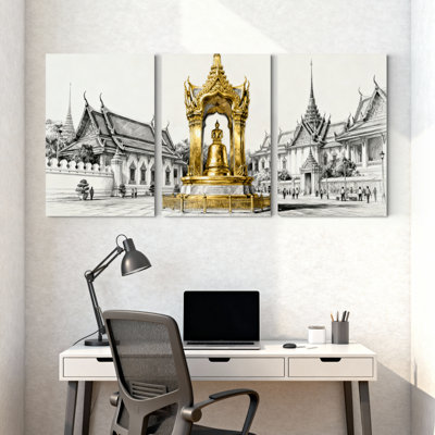 landmark building Bell Temple Sketch Art Print Set of 3 Canvas Wall Art Prints