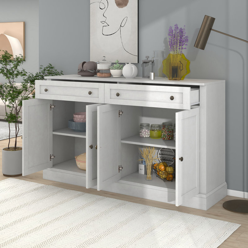 Armoire de rangement décorative en bois à 2 tiroirs, Blanc antique