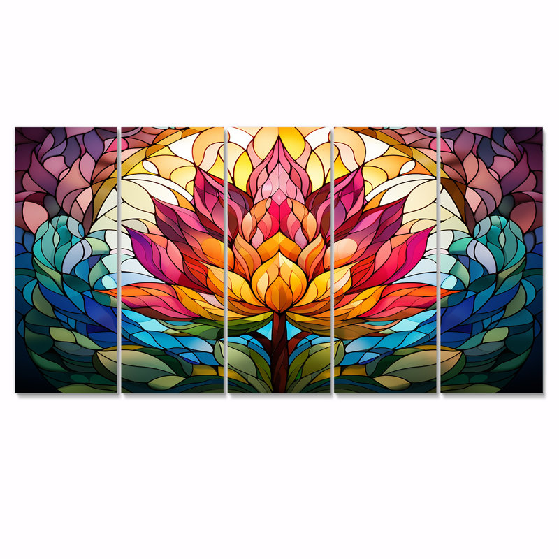5 pièces d'art mural en verre Lotus, H 32 po x l 80 po