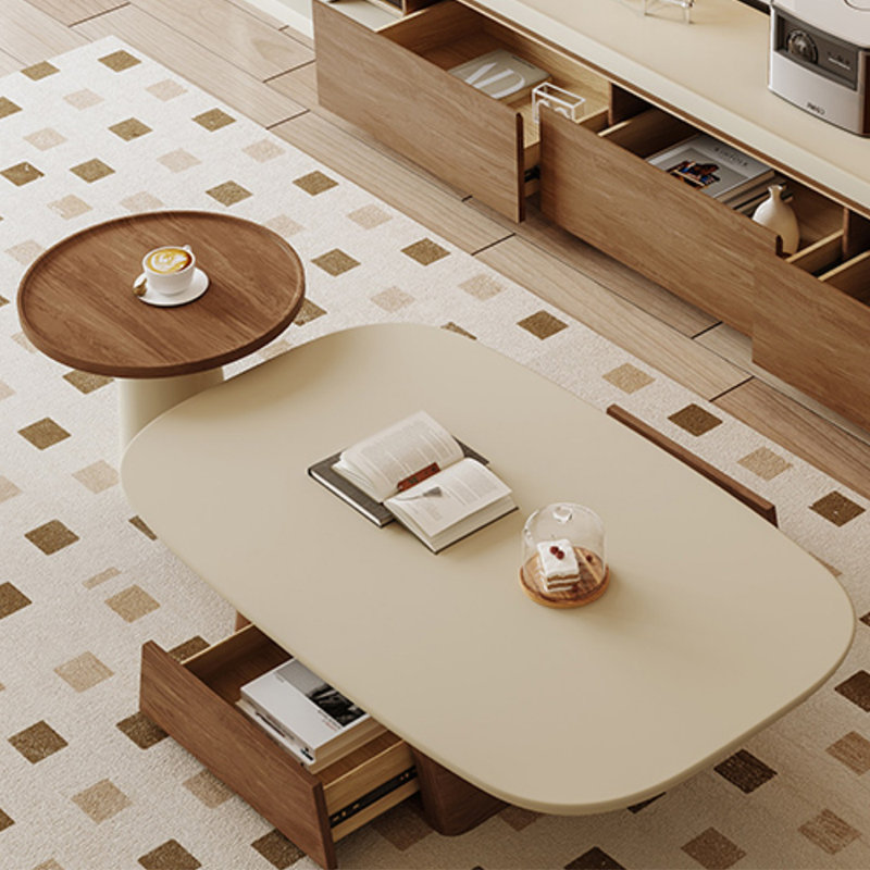 Table basse ovale simple et multifonctionnelle, Crème, crème