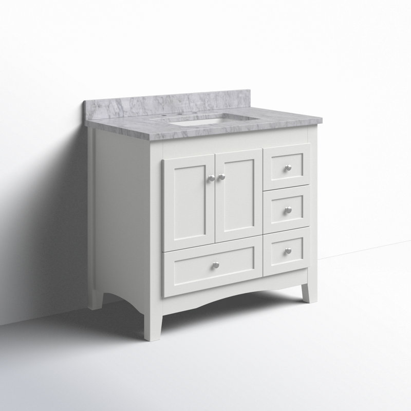 Abbey 36" White Pine Single Bathroom Vanity with Stone Countertop