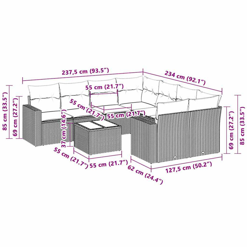  Garden Sofa Set Light Grey, Dark Grey PE Rattan Medium Modular