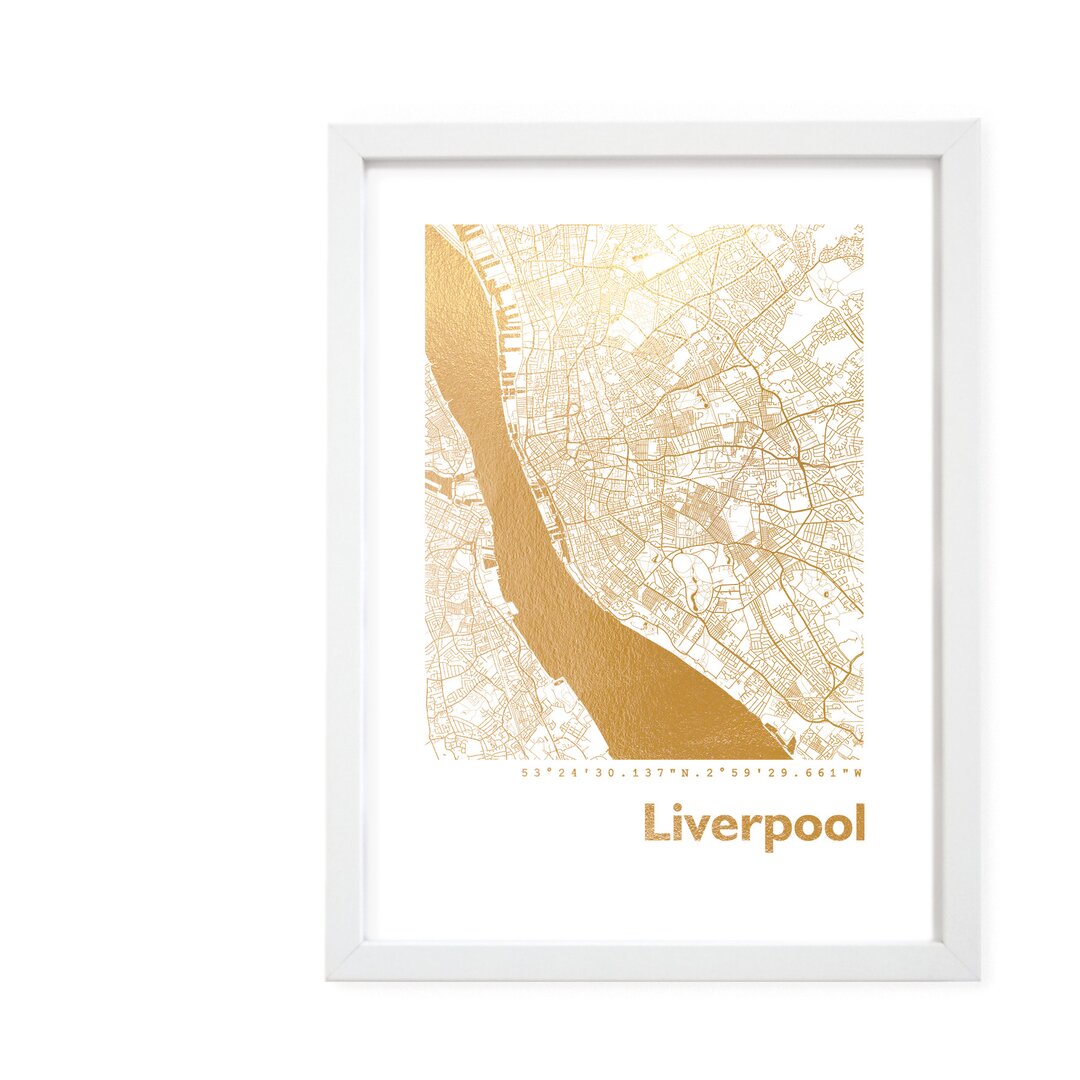 Gerahmtes Papierbild - Grafikdruck „Liverpool Map”