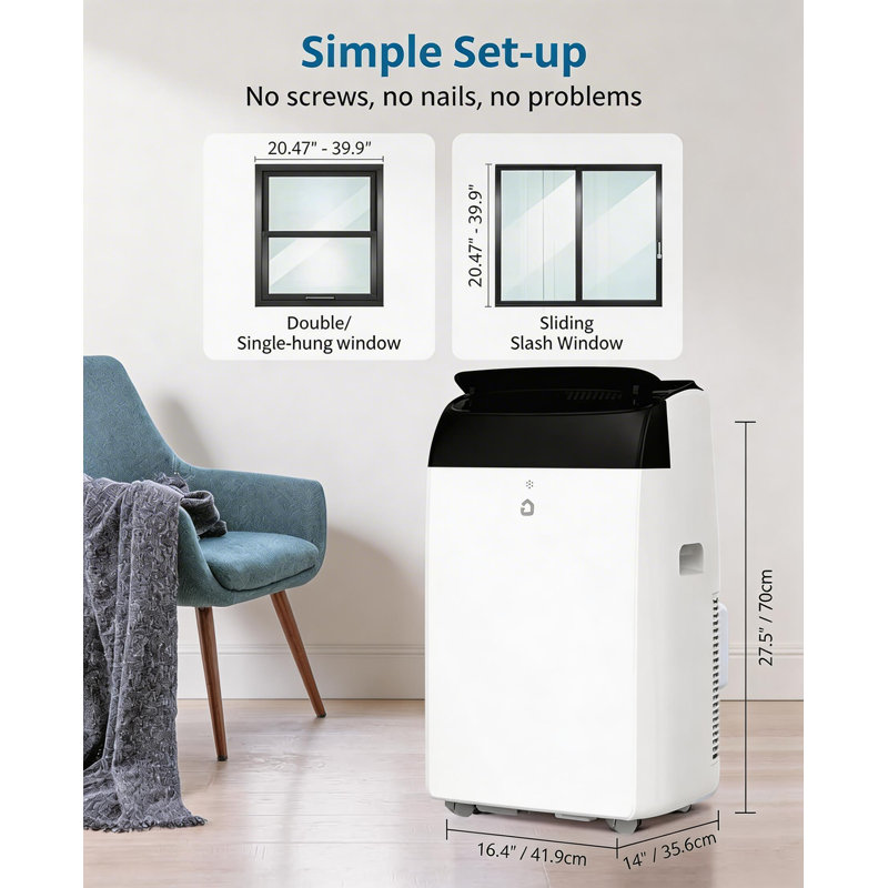 Unité de climatisation 12 000 BTU 3 en 1, avec déshumidificateur et ventilateur, Noir