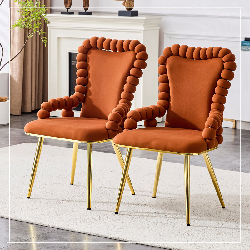 Chaises de salle à manger en velours avec pieds dorés, Brun