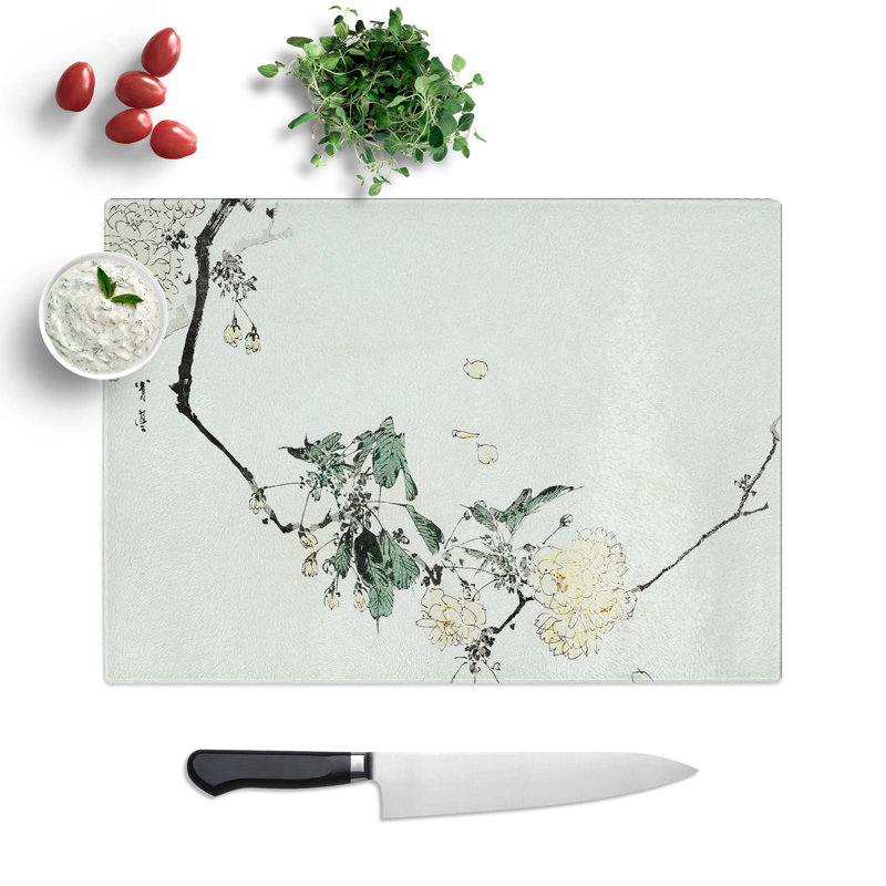 Tempered Glass Cherry Blossom Chopping Board, 28.5 cm W x 20 cm L