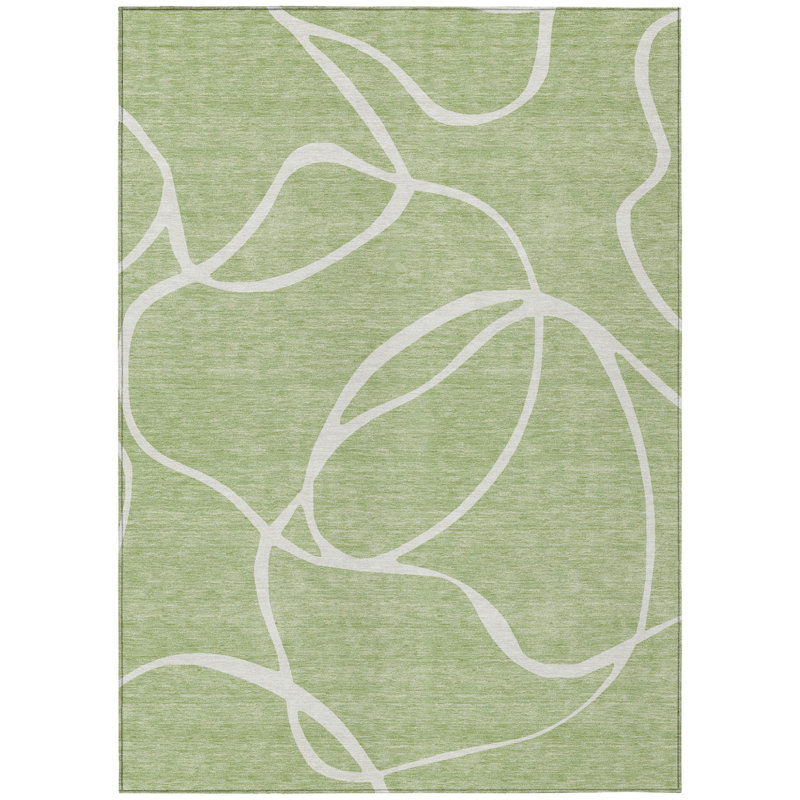 Tapis d'intérieur et d'extérieur lavable abstrait 8 pi x 10 pi vert et ivoire artichaut