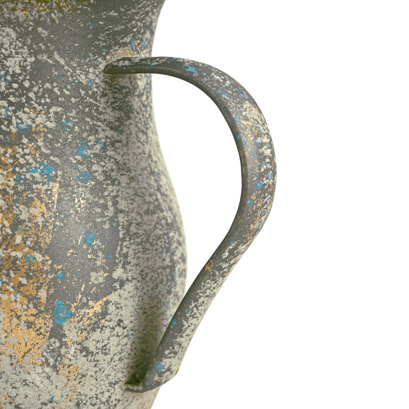 Vase en métal rustique pour fleur ， Vintage Pitchr Vase Flower Vase Farmhouse Table Kitchen Decor, Gris