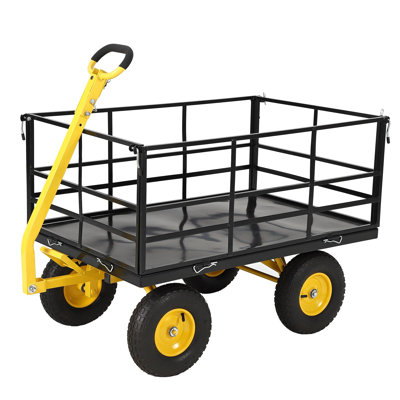 Industrial Grade Steel Garden Cart 22 Cu Ft 1600 Lbs Convertible Flatbed Utility Trailer With Removable Side Panels For Lawn Tractor And ATV