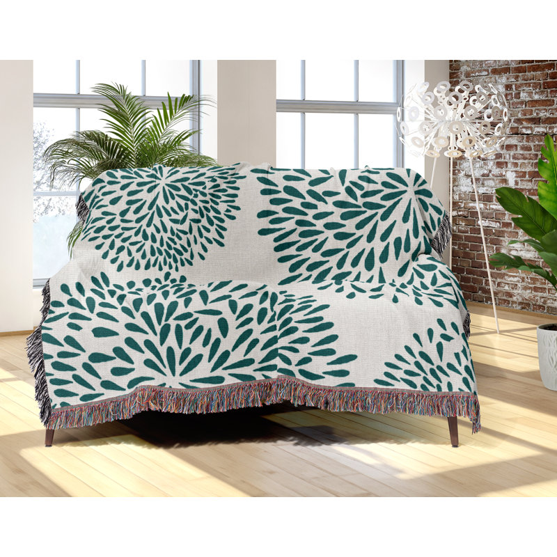 Jeté floral en coton, 60 po x 80 po, Turquoise