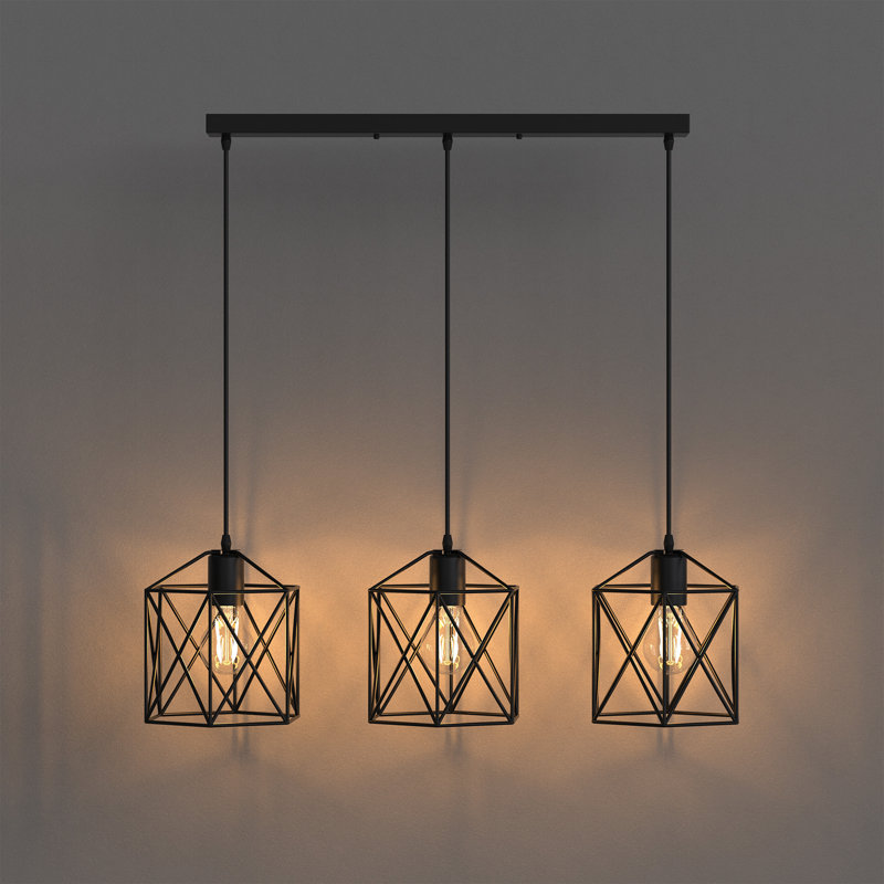 Luminaire suspendu géométrique à 3 lumières pour îlot de cuisine Biyank