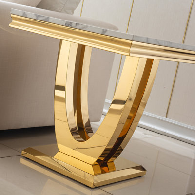 Table de bout en marbre blanc, table d'appoint de canapé moderne avec base en acier inoxydable à miroir, table de chevet d'appoint en faux marbre Sqaure Table de chevet pour le bureau du salon