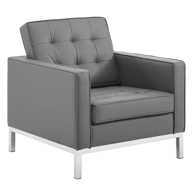 Fauteuil capitonné en cuir végétalien Loft, Similicuir gris