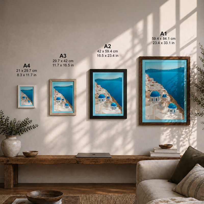 Greek Island Seascape Coastal - Framed Print, A1 - 84.1 x 59.4 cm, Walnut