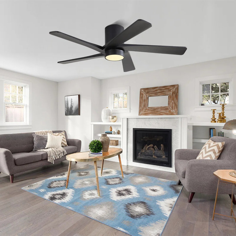 Ventilateur de plafond 48 po à 5 pales en bois massif avec ensemble d'éclairage et télécommande, Noir / Noir, 48"