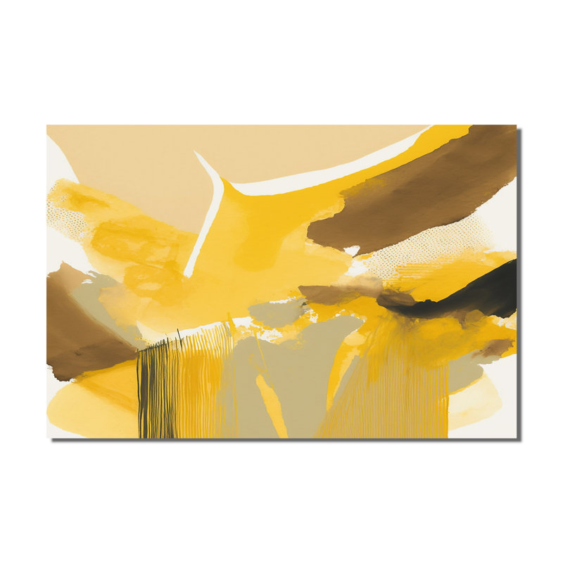 «Mustard Yellow Retro I», reproduction sur toile à l'encre liquide abstraite, H 40 po x l 60 po