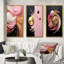 3 pièces sur toile - Retro Glam, art liquide minimal, rose, blanc, noir I-38327716-38327719