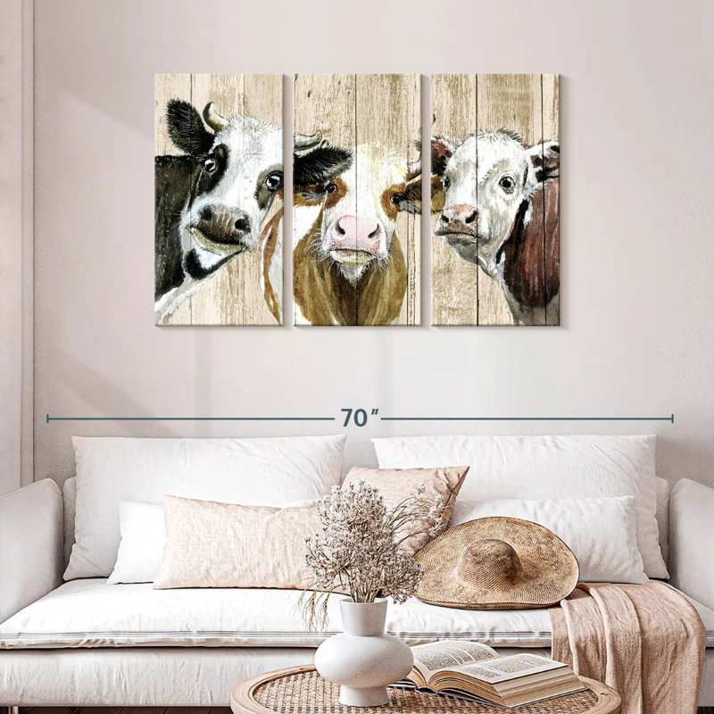 Brampt Curious Cows On Wood, 28" H x 45" W