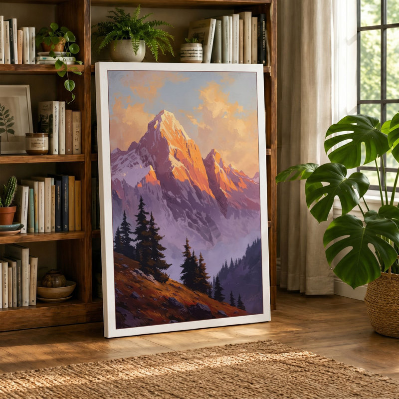 Mountains at Sunrise Landscape - Wrapped Canvas, 36x24 - 91.4 x 61.0 cm, Ochre Border