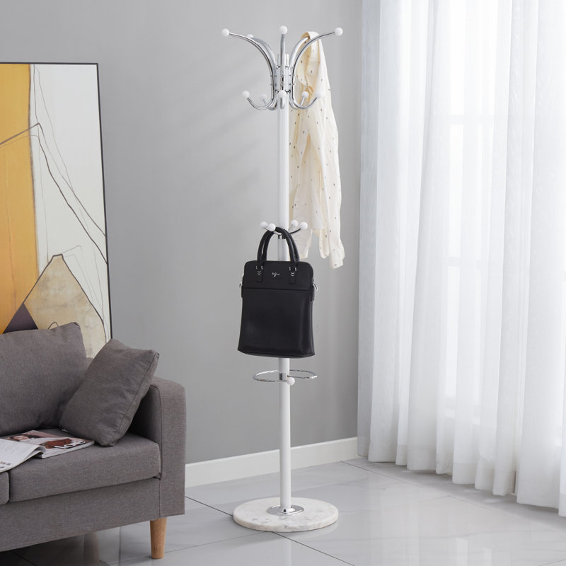 Aluminum Freestanding 14 - Hook Coat Rack, White