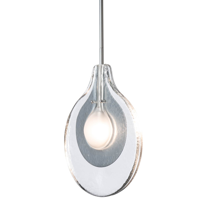 Luminaire suspendu 1 lumière Veneto - Verre transparent avec abat-jour givré, Argenté