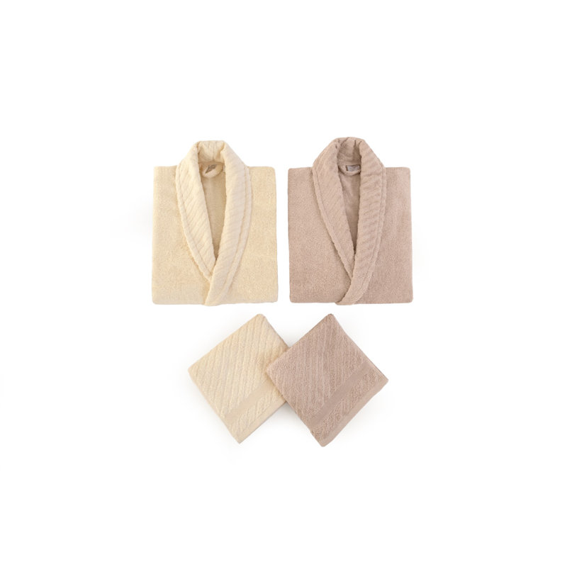 Cotton Mid-Calf Bathrobe, Powder/Cream