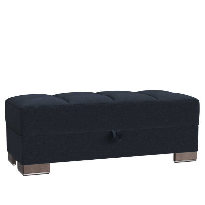 Clemmer Fabric Upholstered Ottoman with Storage, Dark Blue Polyester