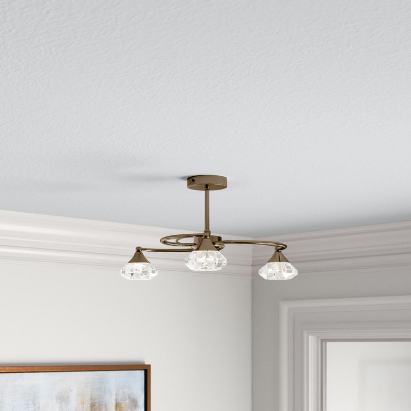 Rivale Glass Semi Flush Mount, Antique Brass