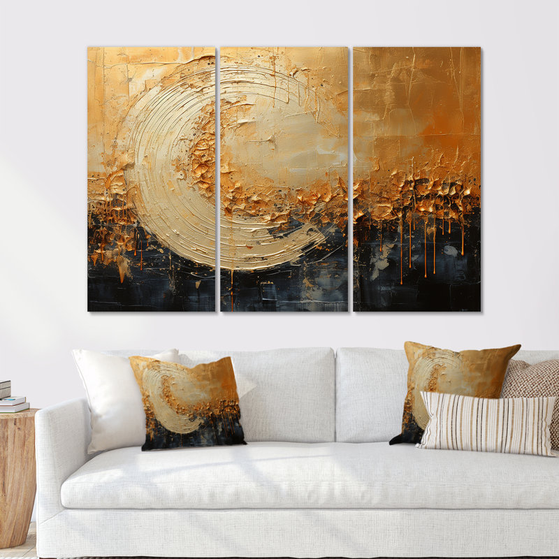 Lune dorée scintillante Magic I - ensemble d'art mural lune, Toile tendue, H 32 po x l 48 po x P 1 po