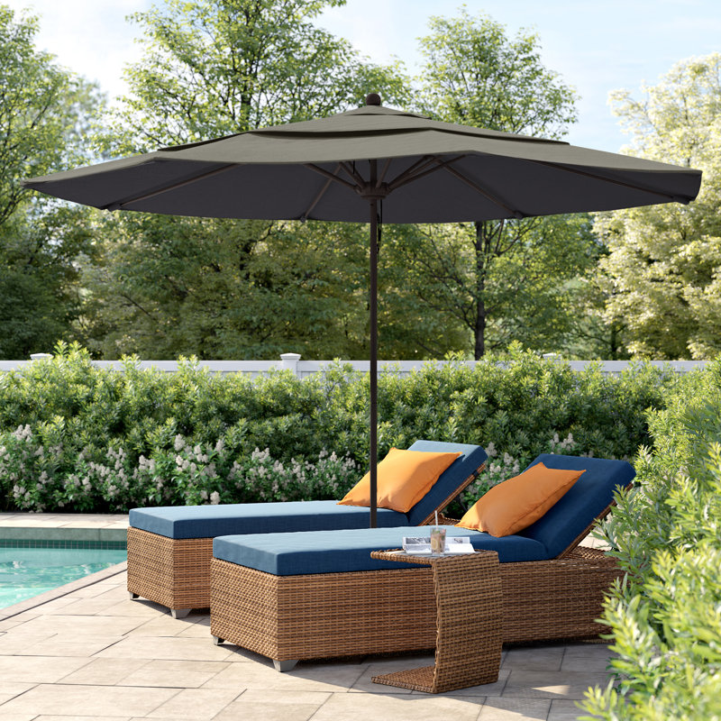 Parasol de marché 11 pi Silva, Sunbrella® à tissage uni palette colombe, Pierre noire