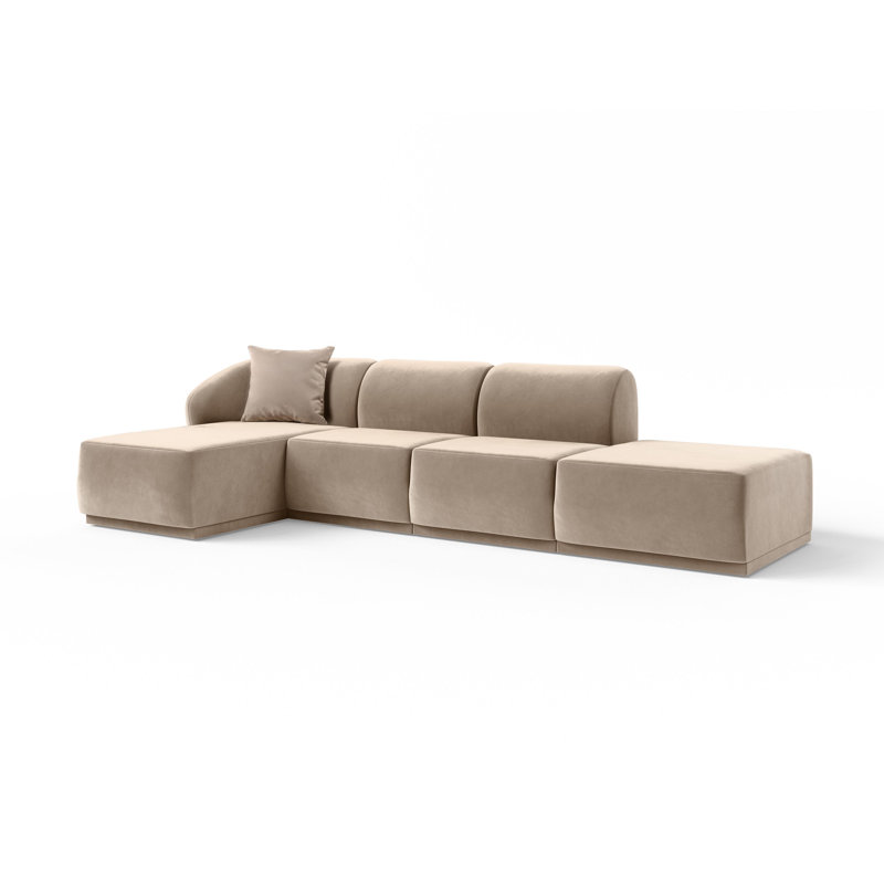 4 Seater Velvet Sofa & Chaise, Ivory