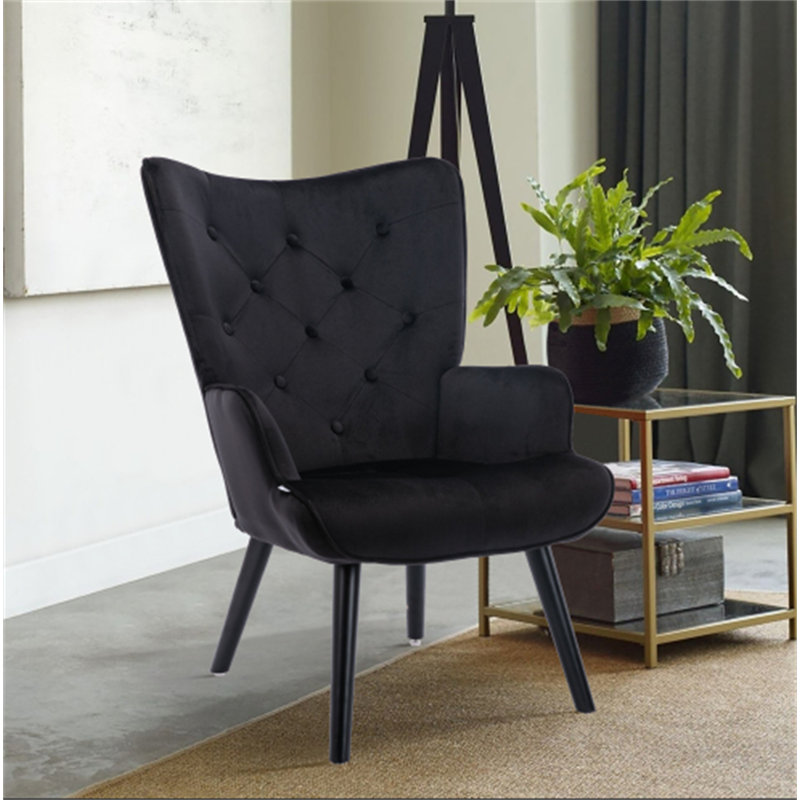 Gittle Velvet Accent Chair, Black 
