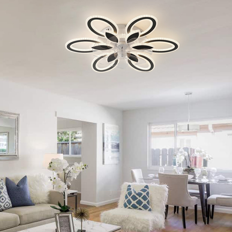 Iszac 27.9-Inch Modern Ceiling Fan Light with Remote Control, 3-Color Dimmable LED, Black