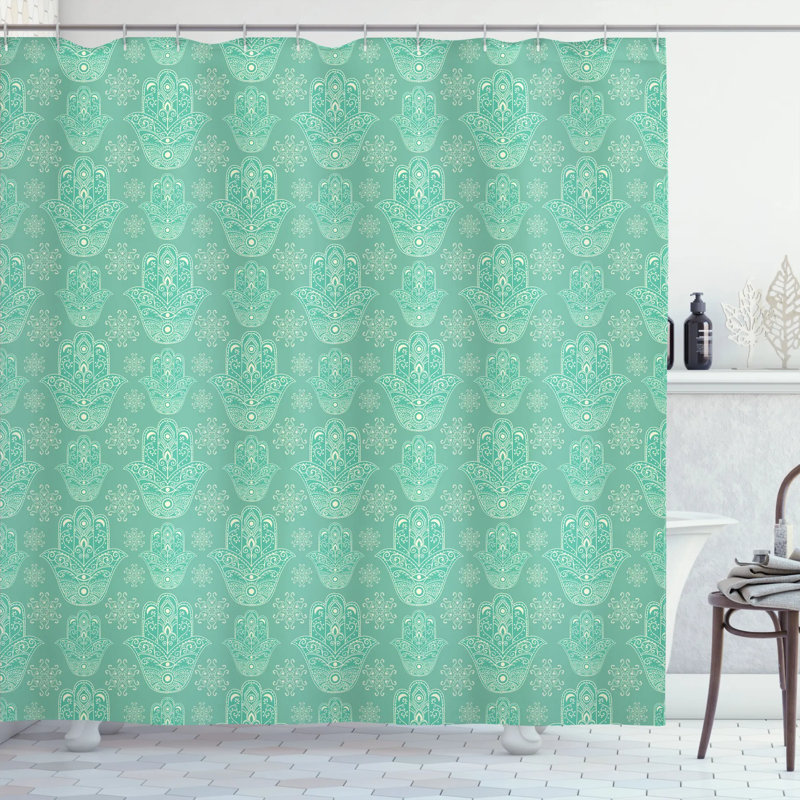 Ensemble de rideau de douche et crochets hamsa, H 84 po x l 69 po