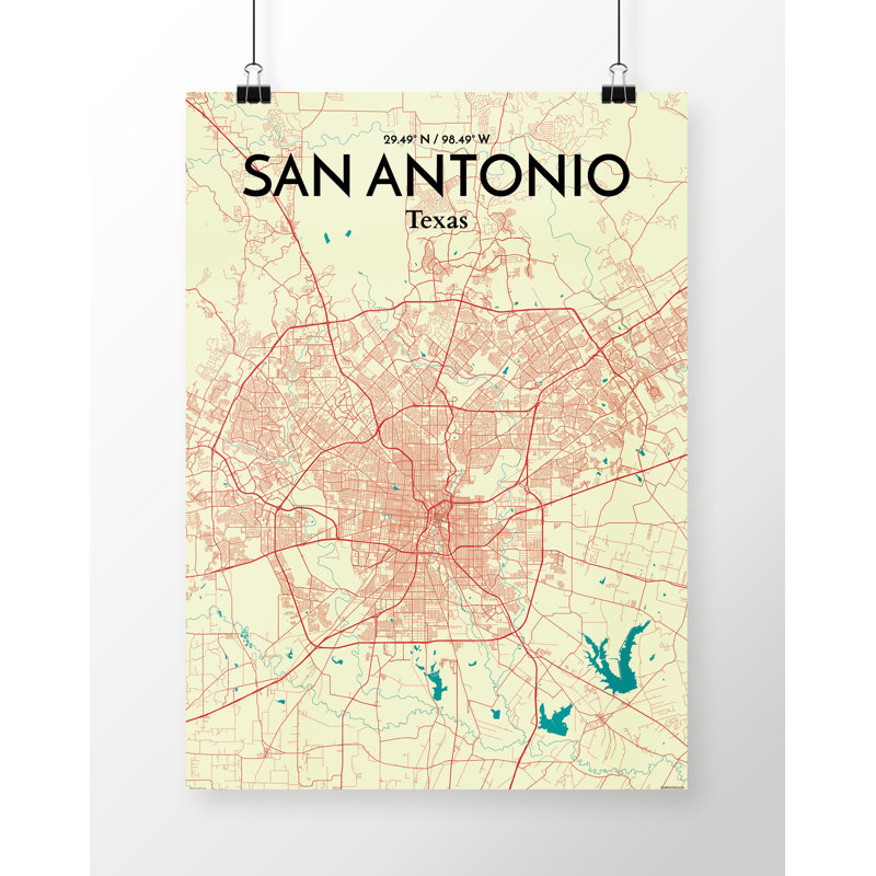 «San Antonio City Map», reproduction d'impression sur affiche en beige, H 20 po x l 16 po