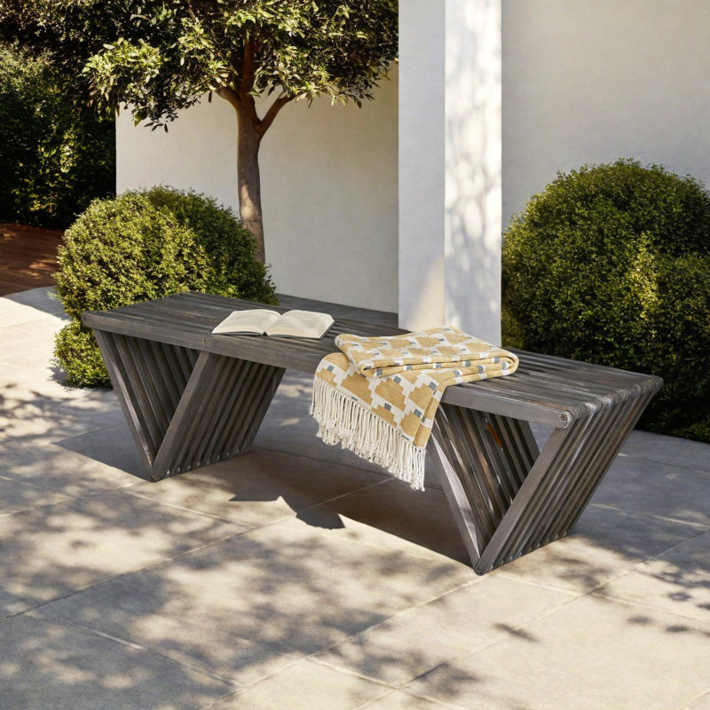Byington Solid Wood Acacia Outdoor Bench, Dark Gray