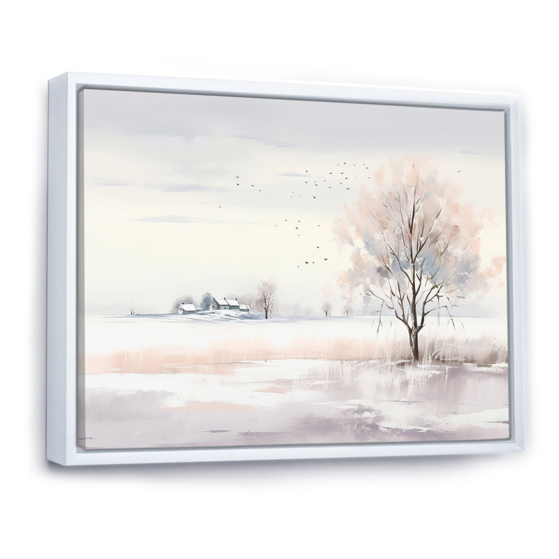 Paysage d'hiver, minimalisme - Paysage d'hiver, H 16 po x l 32 po x P 1 po, Cadre flottant blanc