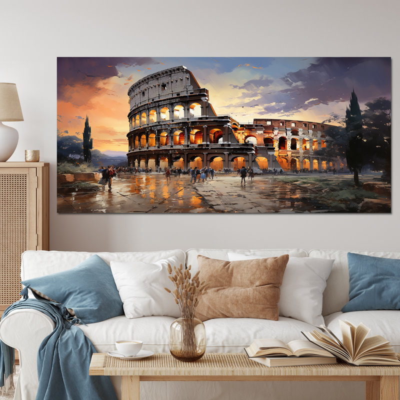 Beige, Italie, Colisée, Colosseo, sur toile, Toile tendue, H 28 po x l 60 po x P 1,5 po