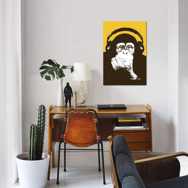 «Headophone Monkey», impression sur toile, H 12 po x l 8 po x P 0,75 po, Toile tendue