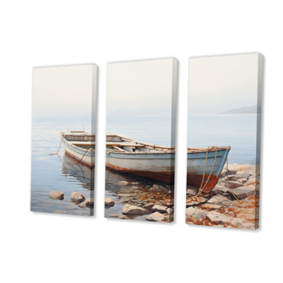 " Boat Contemplative Shoreline " 3 - Pieces