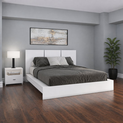 Zen Omega Bedroom - Platform Bed with Headboard and Nightstand (1) – Easy Assembly, No Box Spring Required