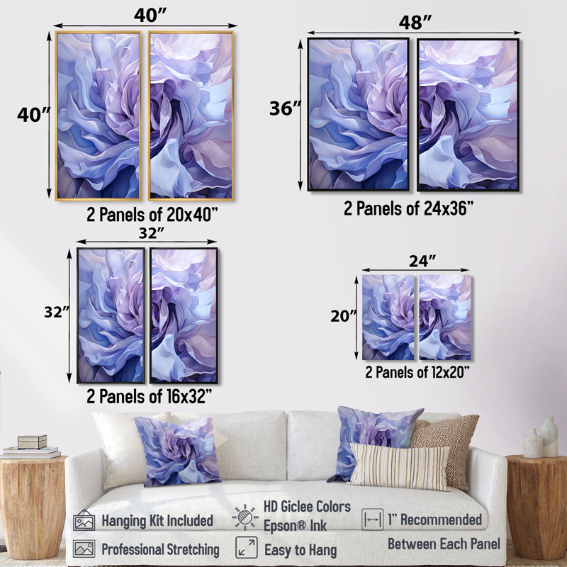 Twist Lavender Rose - Pink Modern Canvas Prints 2-Panels, Black, 36" H x 48" W, Floater Framed Print