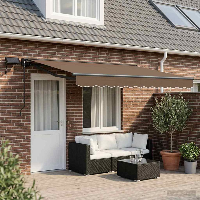 VidaXL Polyester Cover Retractable Patio Awning, 165cm H x 500cm W x 350cm D, Black/Taupe