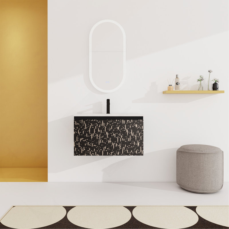 Ensemble de meuble-lavabo mural flottant 30 po avec lavabo en céramique et porte d'armoire à fermeture en douceur